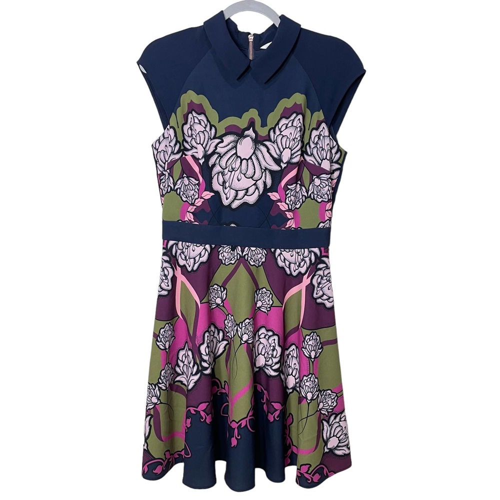 Ted Baker | Women's Daywin Tapestry Navy Collared Shirt Dress | sz 3 US 8 Medium